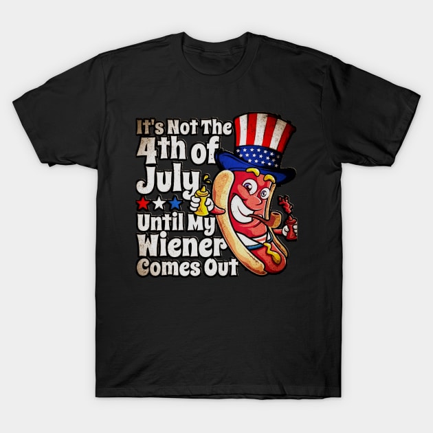 Mens Funny 4th of July Hot Dog Wiener Comes Out Adult Humor Gift T-Shirt by masterpiecesai